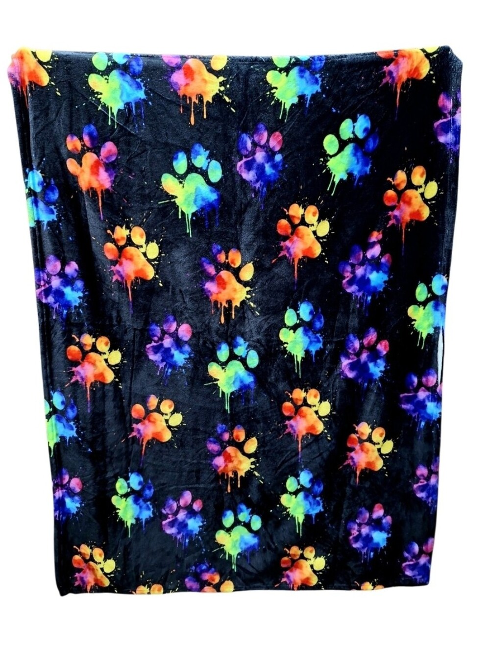 Colorful Paw Prints Splatter Plush Blanket